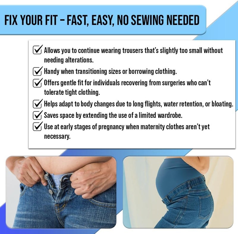 Mobi Lock 6 Pcs Pants/Trousers Button Extender Set - Elastic, Adjustable Button and Hook Waistband Expander in Multiple Styles for Men and Women - No Sewing Required - by - Image 3